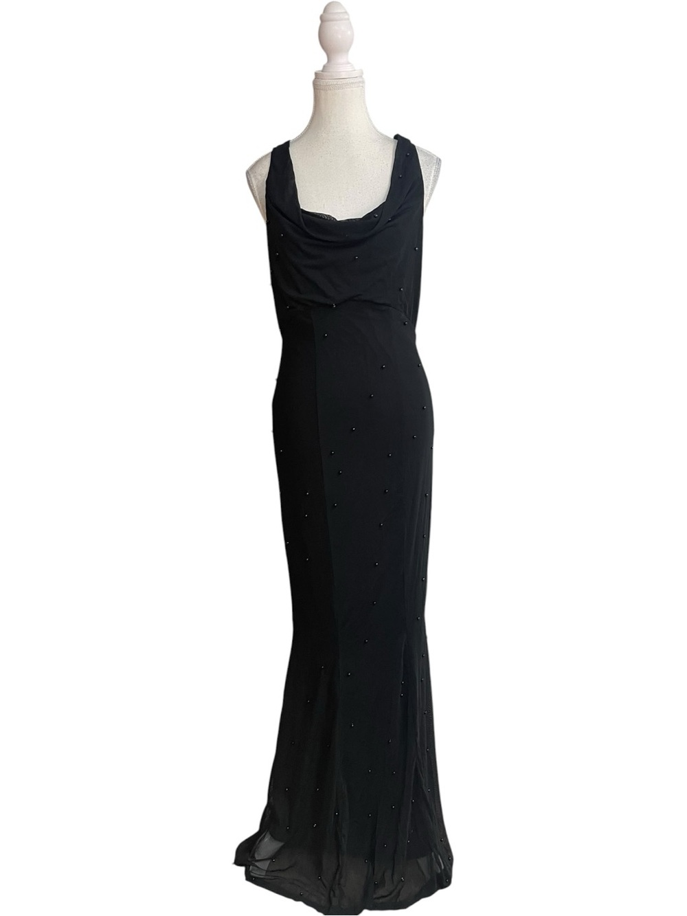 Lulus Perfect Brilliance Beaded Mesh Sleeveless Mermaid Maxi Dress Black